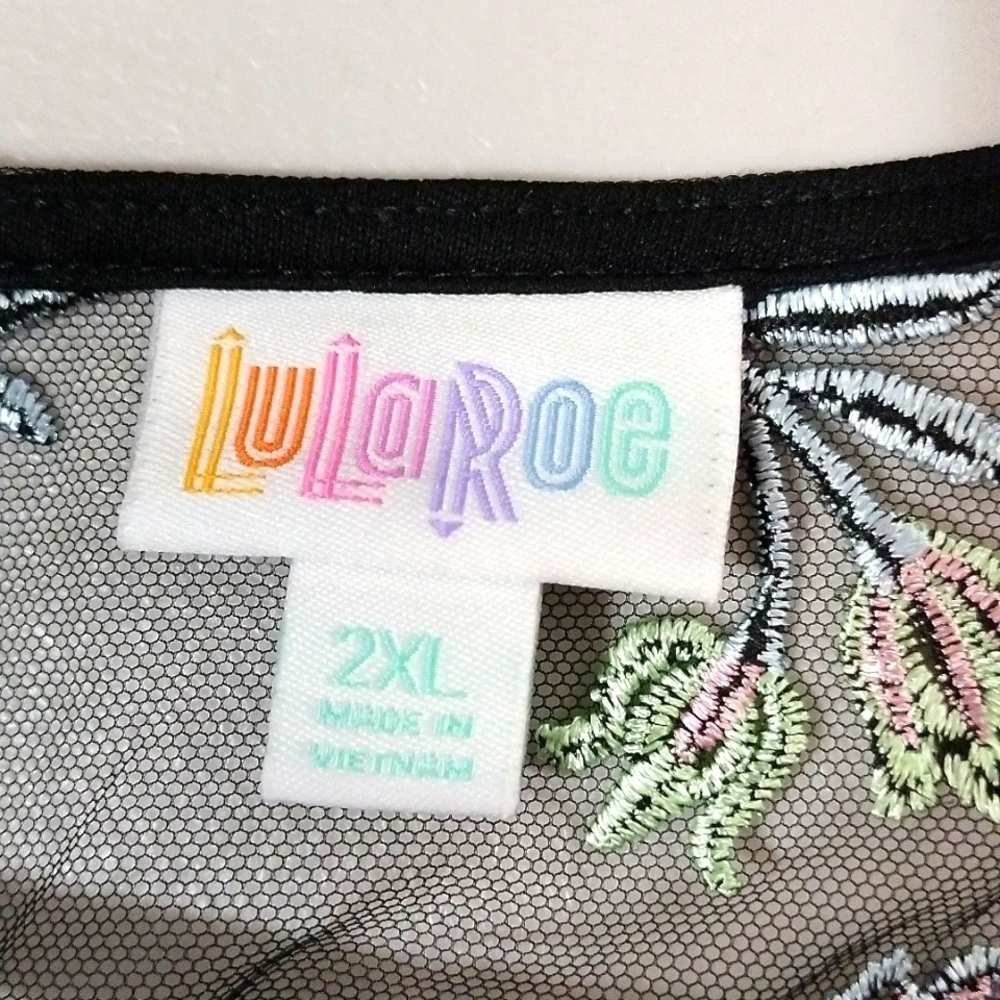 LuLaRoe Deanne II Sheer Embroidered Floral Maxi Dress Black Pink Blue 2XL Plus - Picture 8 of 10